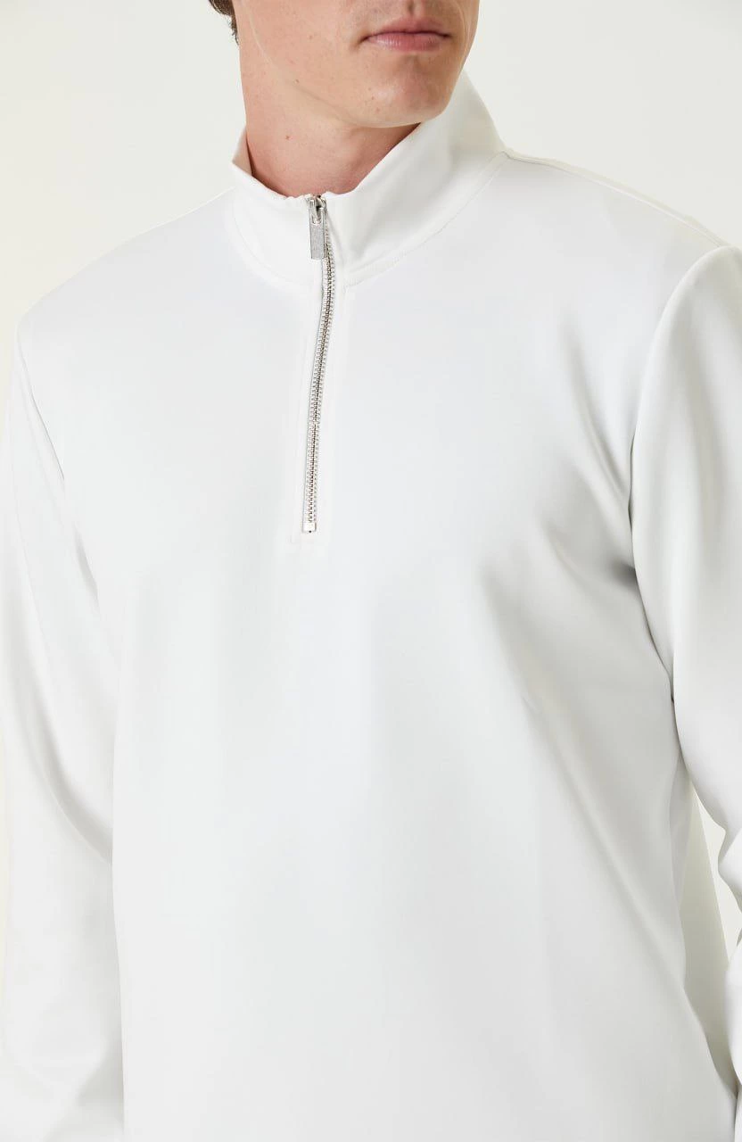 Erkek 3 iplik Pamuklu Uzun Kol Yarım Farmuarlı Yakalı SweatShirt - - Beyaz