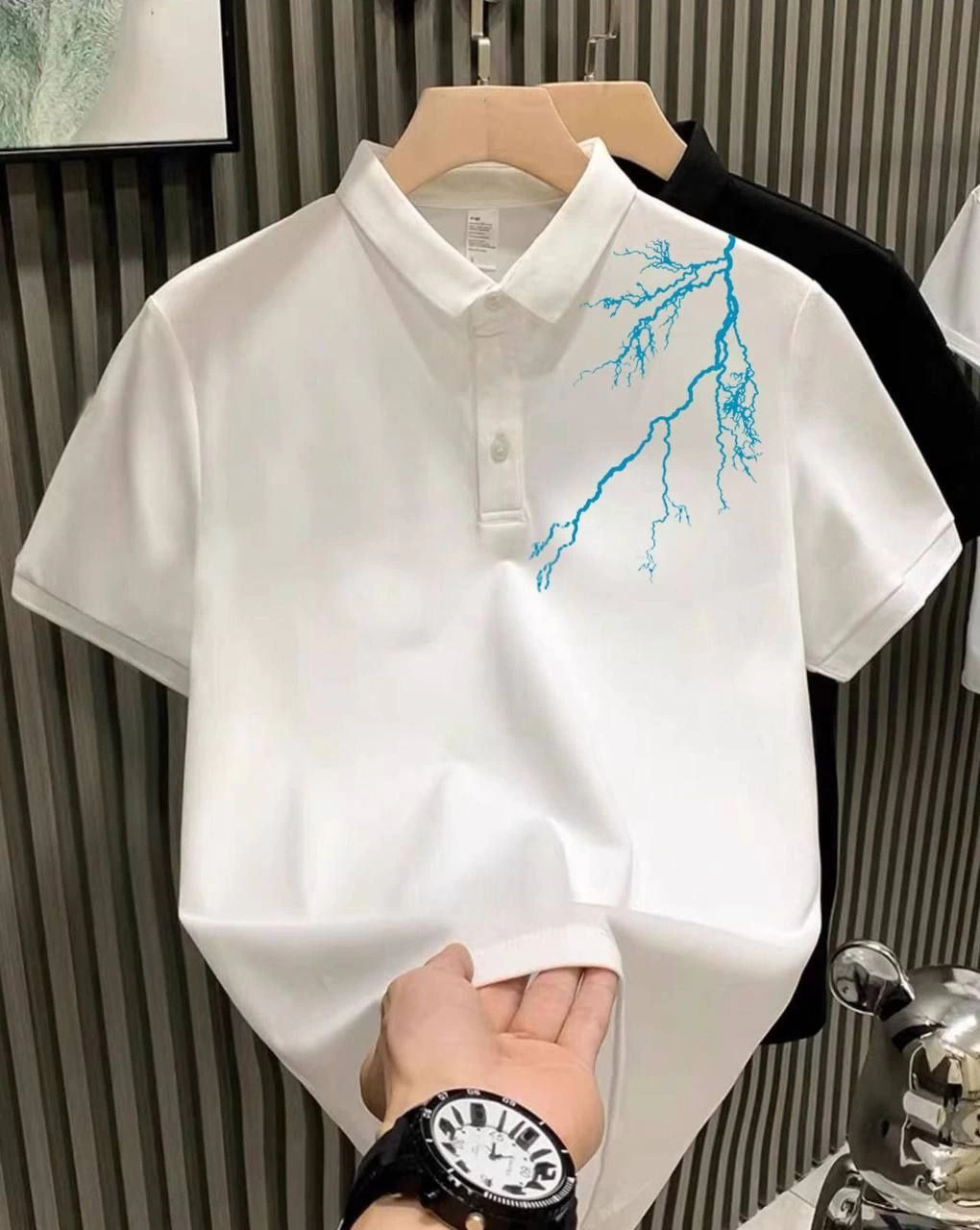 ERKEK Yakası Düğmeli Oversize Baskılı - Beyaz