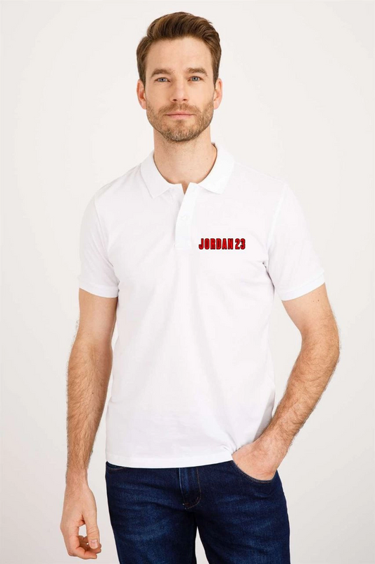 Erkek Pike Yakalı Tişort Düğmeli  Baskılı T-Shirt  - Beyaz