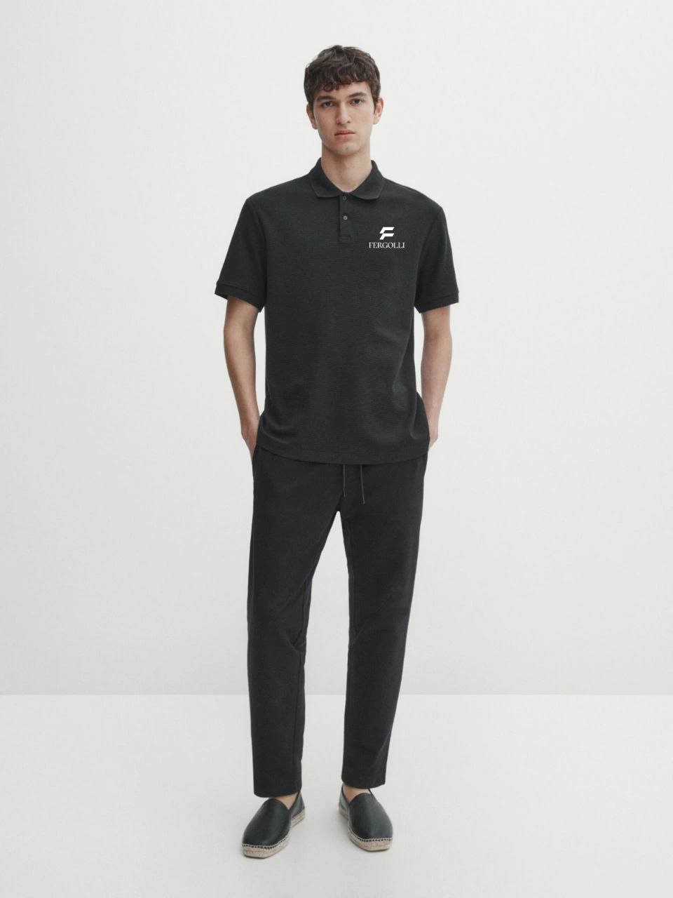 Erkek Pike Yakalı Tişort Düğmeli  Baskılı T-Shirt - Beyaz