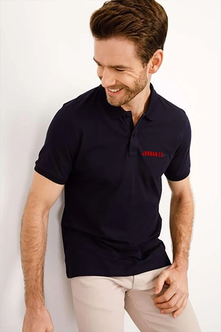 Erkek Pike Yakalı Tişort Düğmeli  Baskılı T-Shirt  - Beyaz
