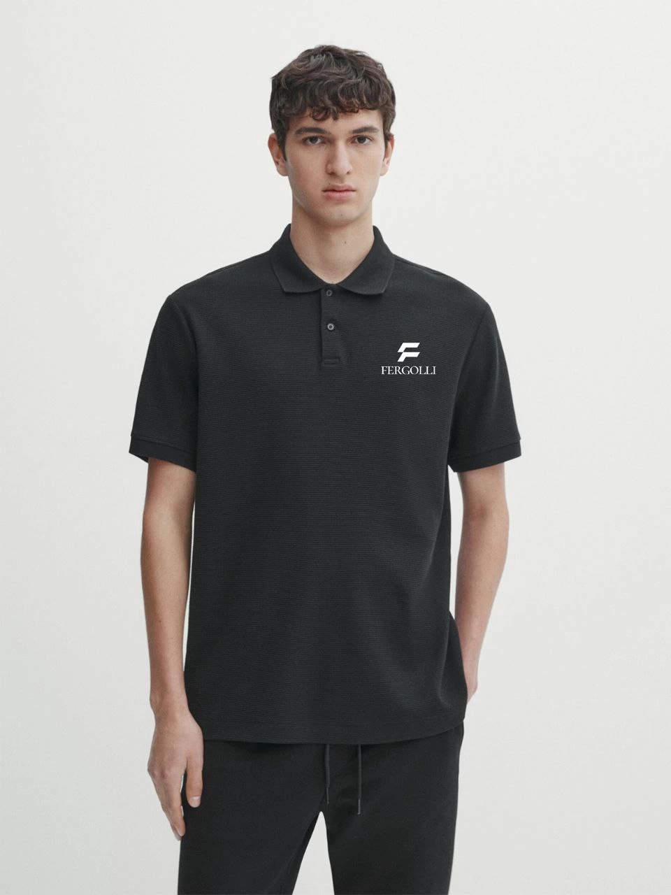 Erkek Pike Yakalı Tişort Düğmeli  Baskılı T-Shirt - Beyaz