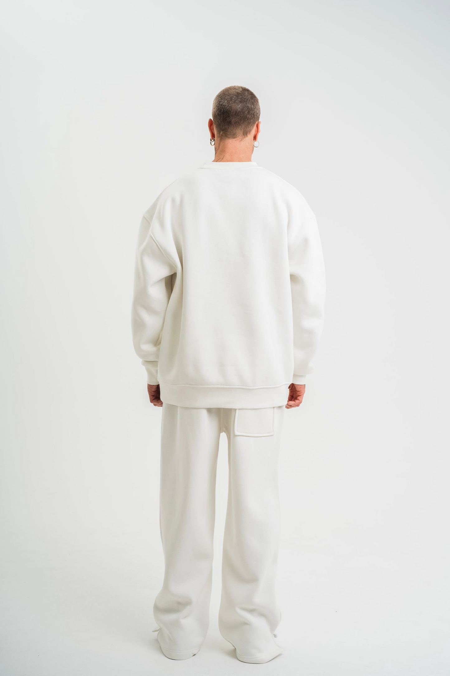 Erkek Uzun Kol Bisiklet Yaka 3 iplik Pamuklu Kışlık SweatShirt  - Beyaz