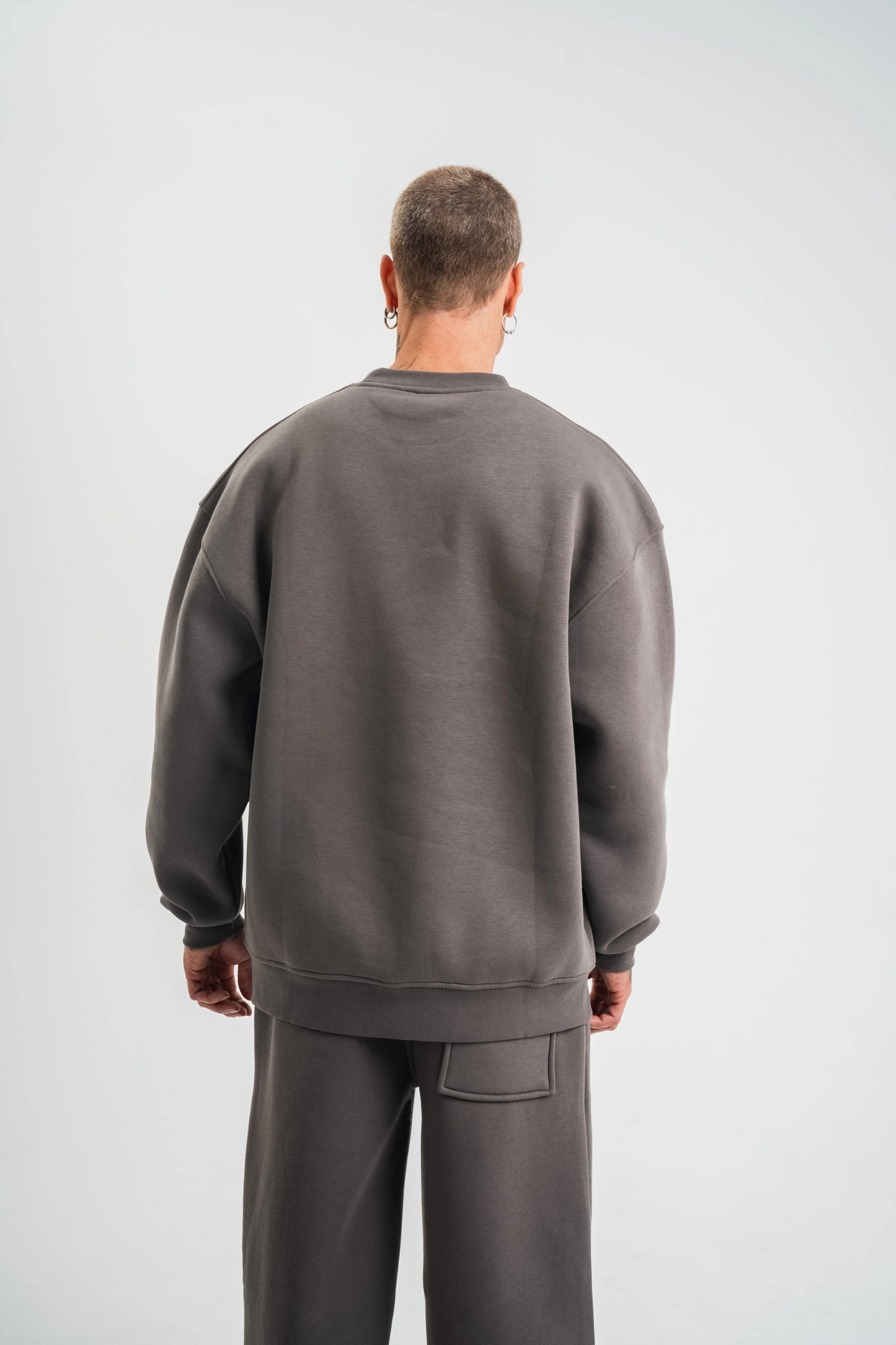 Erkek Uzun Kol Bisiklet Yaka 3 iplik Pamuklu Kışlık SweatShirt  - Füme