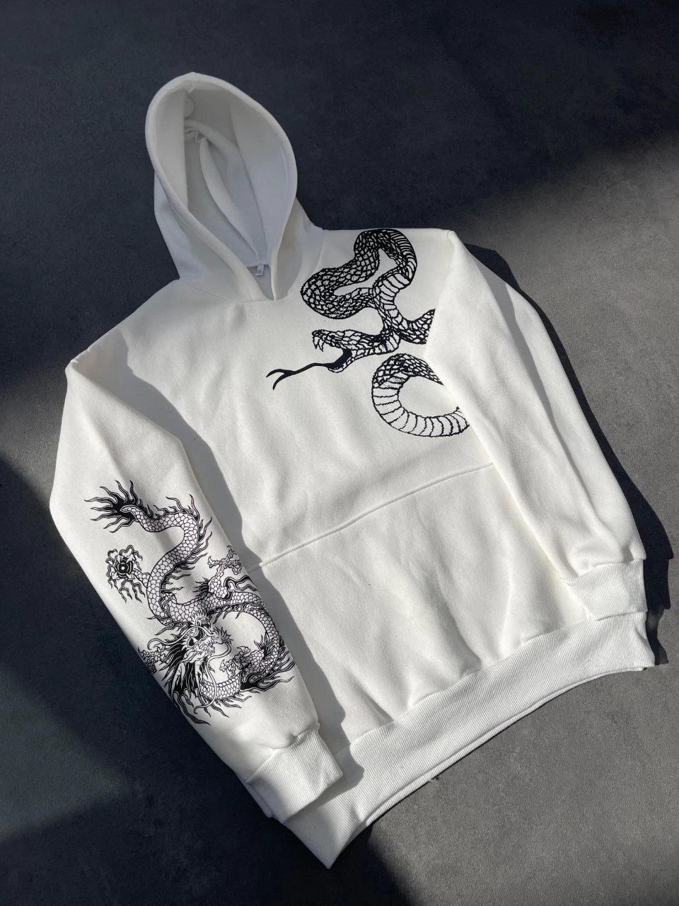 Kadın üç iplik  Kapüşonlu Baskılı SweatShirt - Beyaz