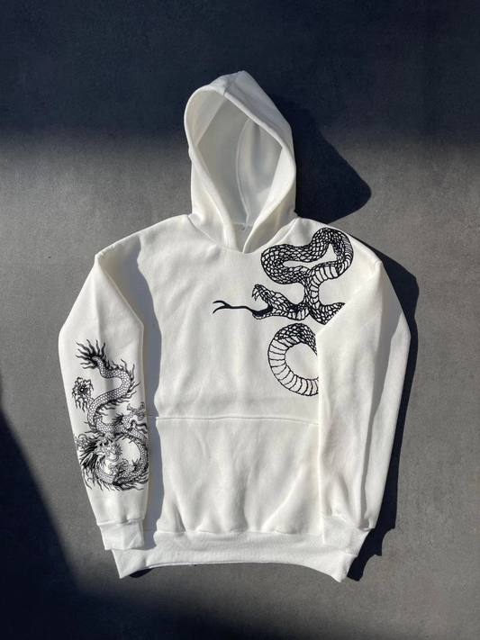 Kadın üç iplik  Kapüşonlu Baskılı SweatShirt - Beyaz