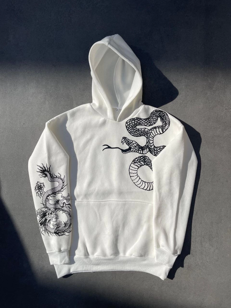 Erkek üç iplik pamuklu Kapüşonlu Baskılı SweatShirt - Beyaz
