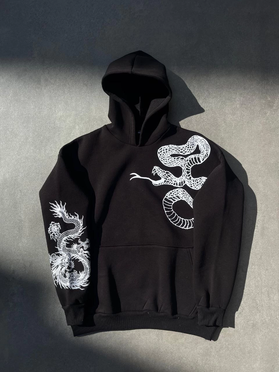 Kadın üç iplik Kapüşonlu Baskılı SweatShirt - Siyah