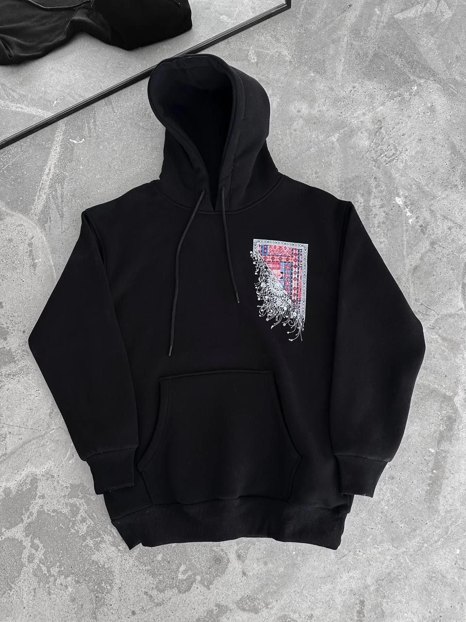 Kadın üç iplik Kapüşonlu Ön Ve Arka Baskılı SweatShirt - Siyah