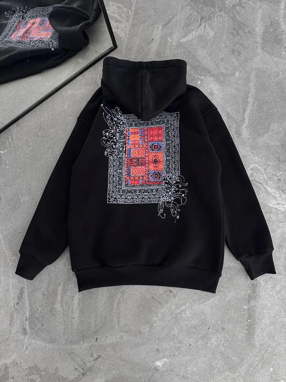 Kadın üç iplik Kapüşonlu Ön Ve Arka Baskılı SweatShirt - Siyah